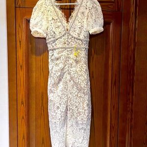 Self-Portrait Cream Embellished Cord Lace Midi Dress NWT